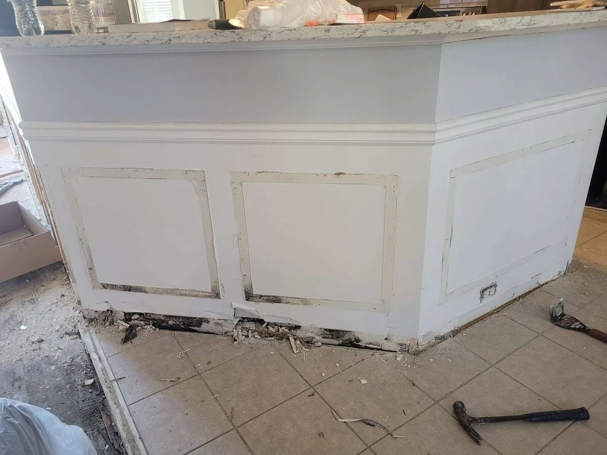 Water damage and mold on kitchen during Storm Damage Restoration in Marshfield